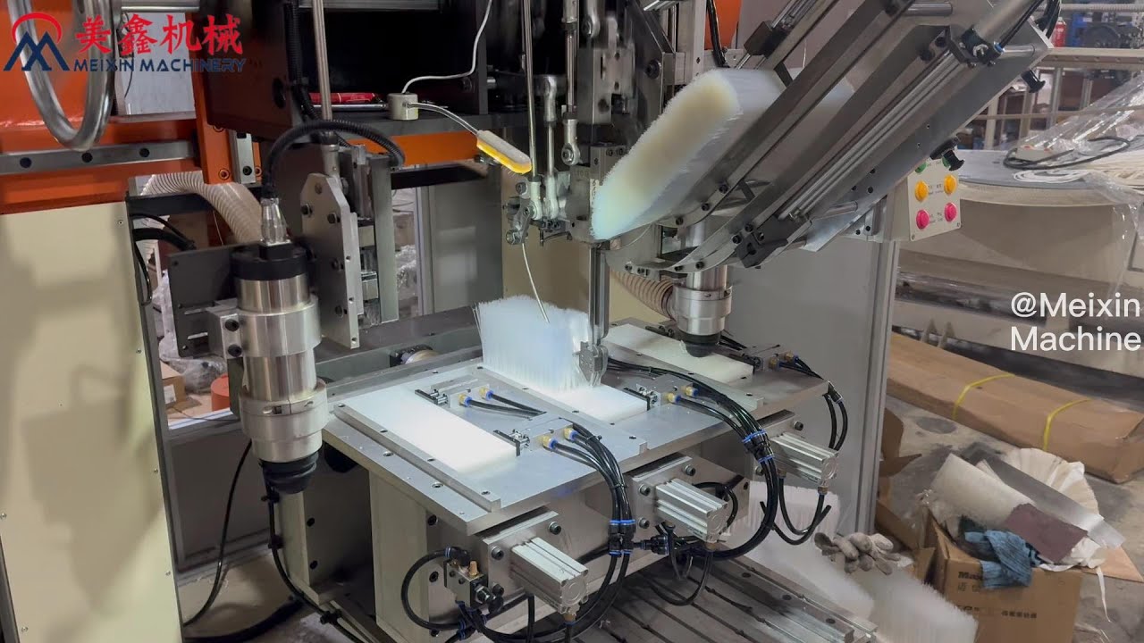 Meixin 3 Axis Flat Brush Making Machine  2 Drilling 1 Tufting High Speed Brush Production