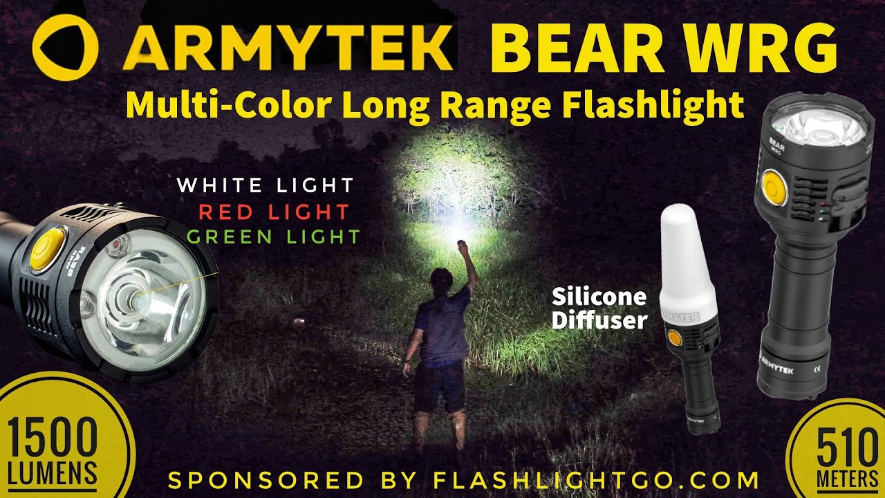 Armytek BEAR WRG - Multi-Color Long Range Flashlight, 1500 lm max, 510 m, Red & Green Floodlight
