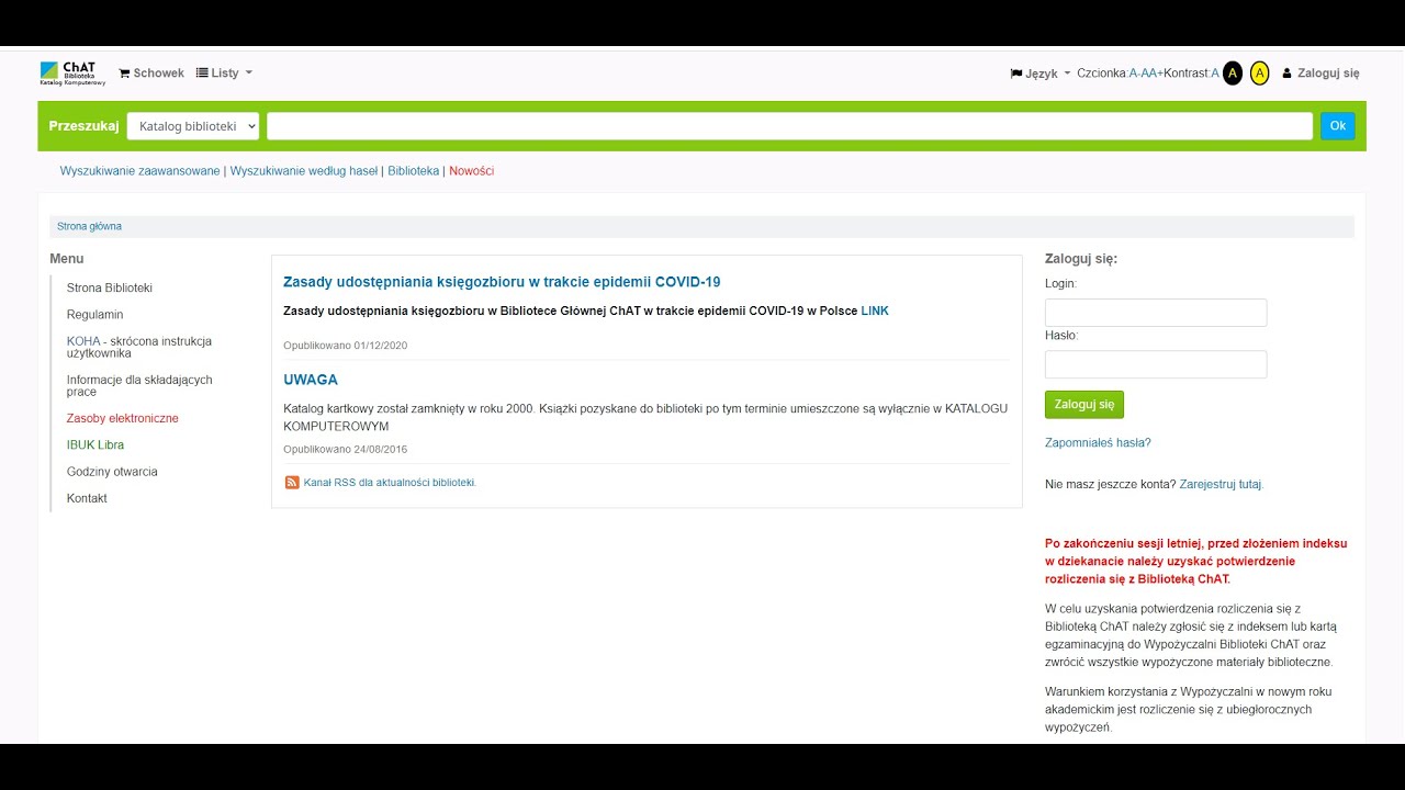 Rejestracja w Katalogu Biblioteki Gł&oacute;wnej ChAT