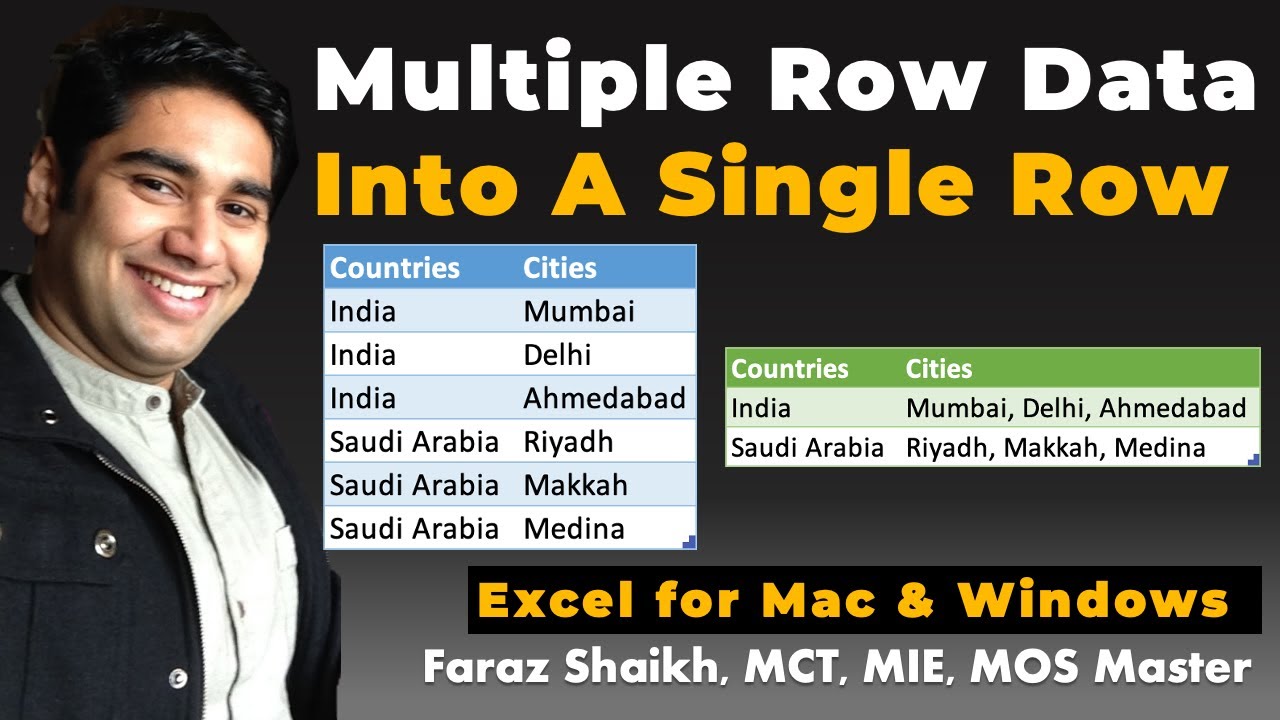 Объединить несколько значений строк в одной ячейке (Excel для Mac и Windows)