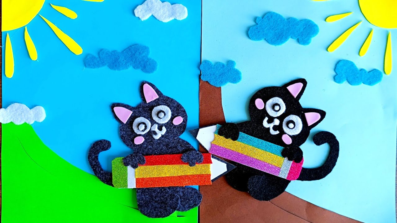 Handmade Felt Cat Holding a Pencil ✏️ | Creative Paper Craft