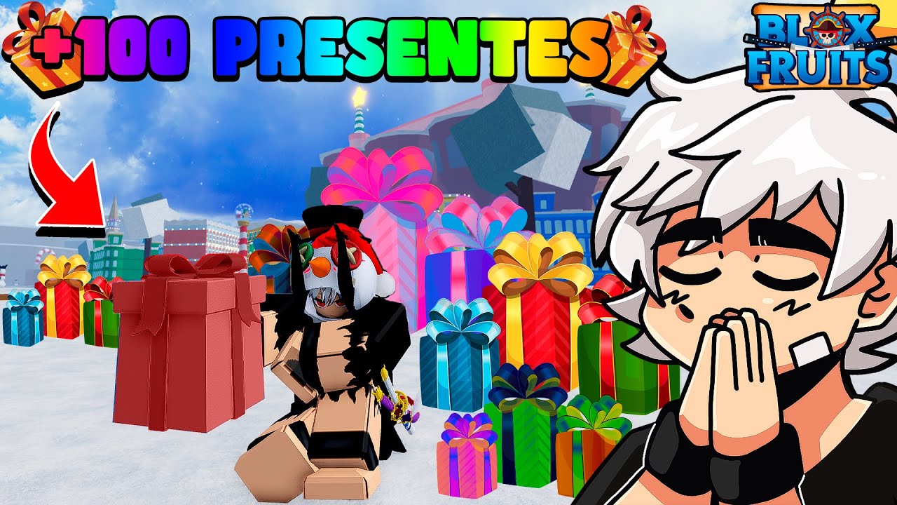 ABRI +100 PRESENTES NO SEA 2🌊 EM BUSCA DO PRESENTE MITICO NO BLOX FRUITS!!🎁❄️