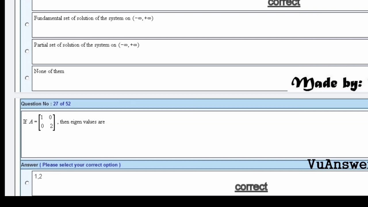 MTH401 Final Solved quiz And Important Subjective (2nd Vedio)