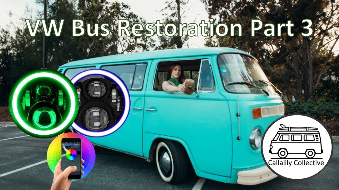 LED headlights with RGB accent ring. 1973 VW Bus Restoration Part 3.
