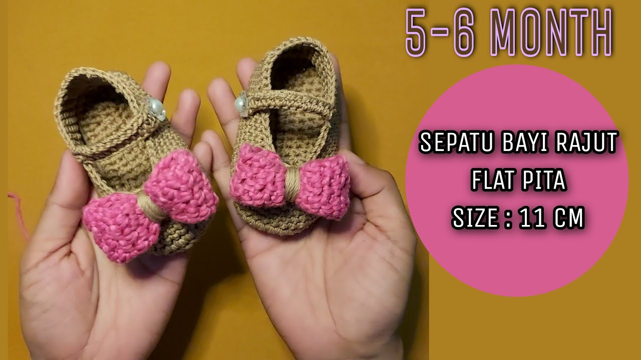Sepatu rajut flat pita bayi 5-6 bulan (TUTORIAL) | How to crochet flat shoes for baby 5-6 Month