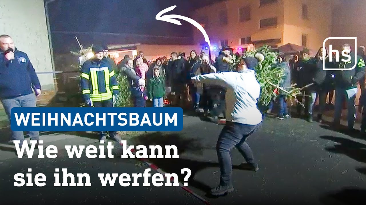 104 Teilnehmer und eine Überraschungs-Siegerin beim Weihnachtsbaum-Weitwurf in Nüsttal | hessenschau