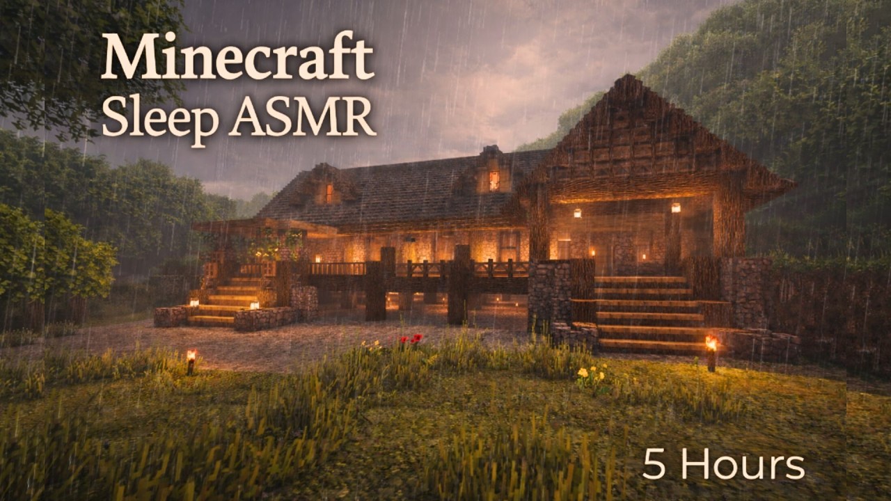 5 HOURS Rainy Minecraft ASMR 🌧️ Cozy Building & Exploration (No Commentary, Deep Sleep)