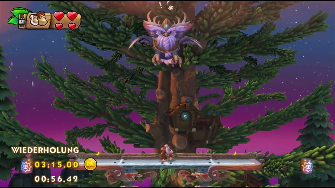 Donkey Kong Country Tropical Freeze (Wii U) - 2-BOSS Mountaintop Tussle: 1:58.86 IL Run (Shiny Gold)