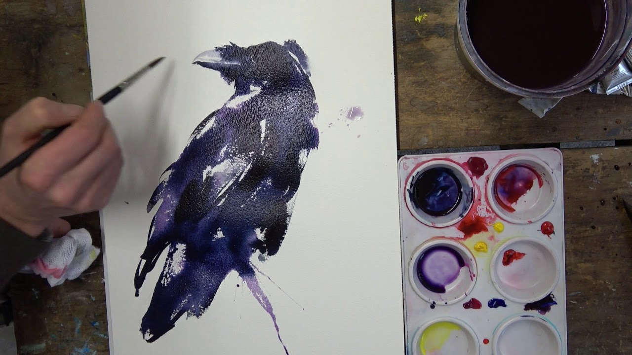 Watercolour Raven - Timelapse painting. Loose and expressive watercolor