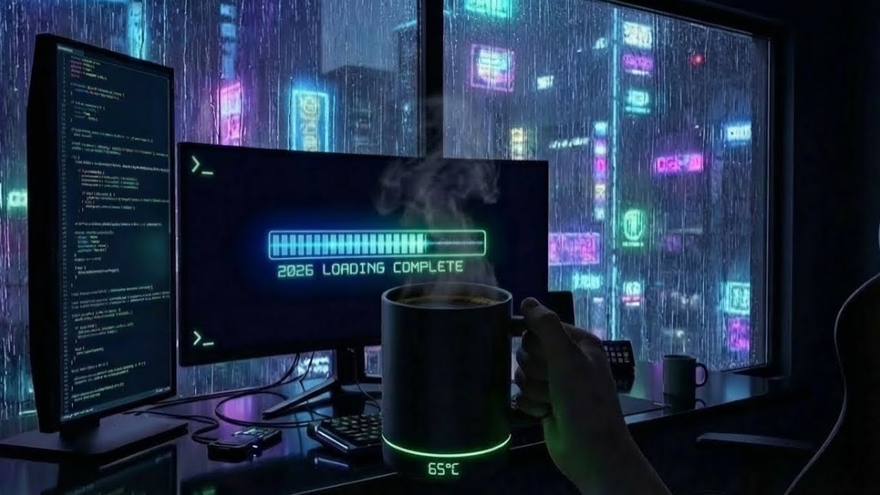 Chill Cat Lofi – Cyberpunk Coding Desk 2026 Loading | For Deep Focus Coding or Study