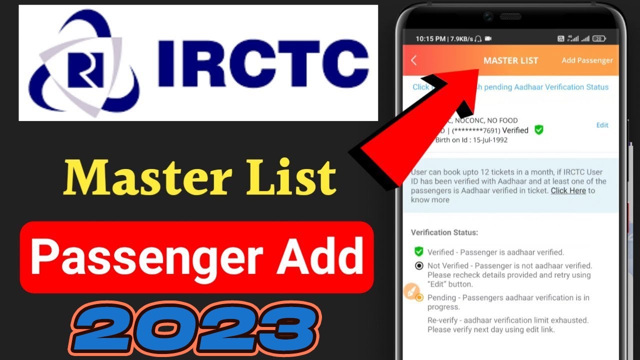 IRCTC Master List | Add Passengers Full Details  in 2023