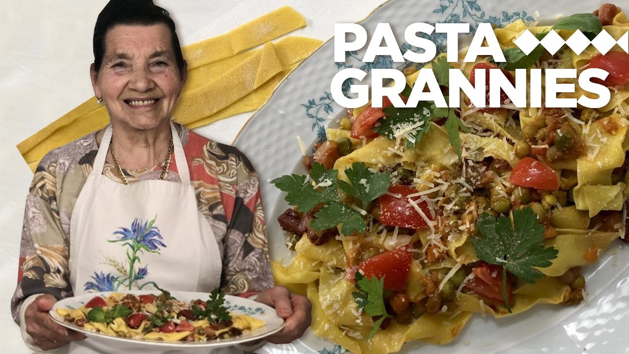 Ada makes pappardelle with peas and pancetta! | Pasta Grannies
