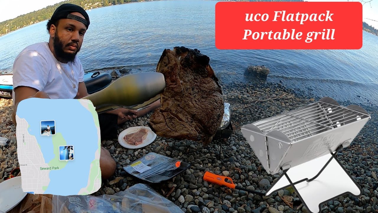 Uco flatpack portable grill & fire pit review - cooking steak