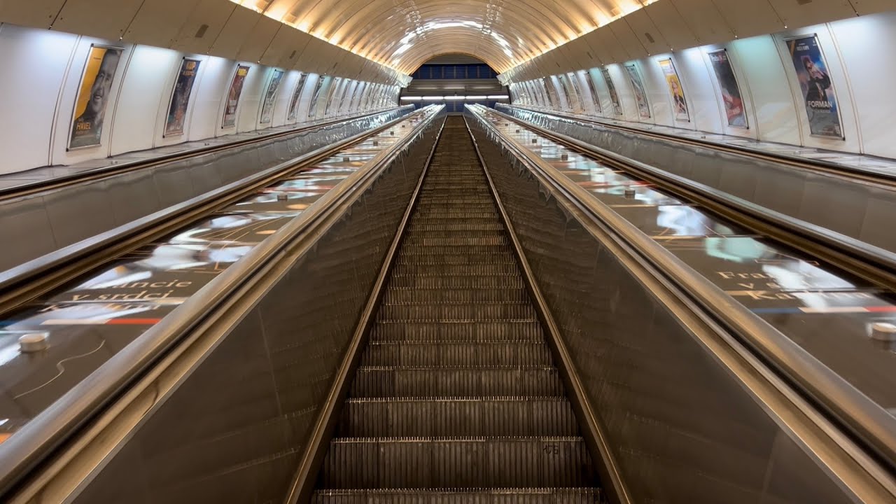Prague. 2x Fast Old KONE escalator ride at Krizikova Metro Station - Part 1/2