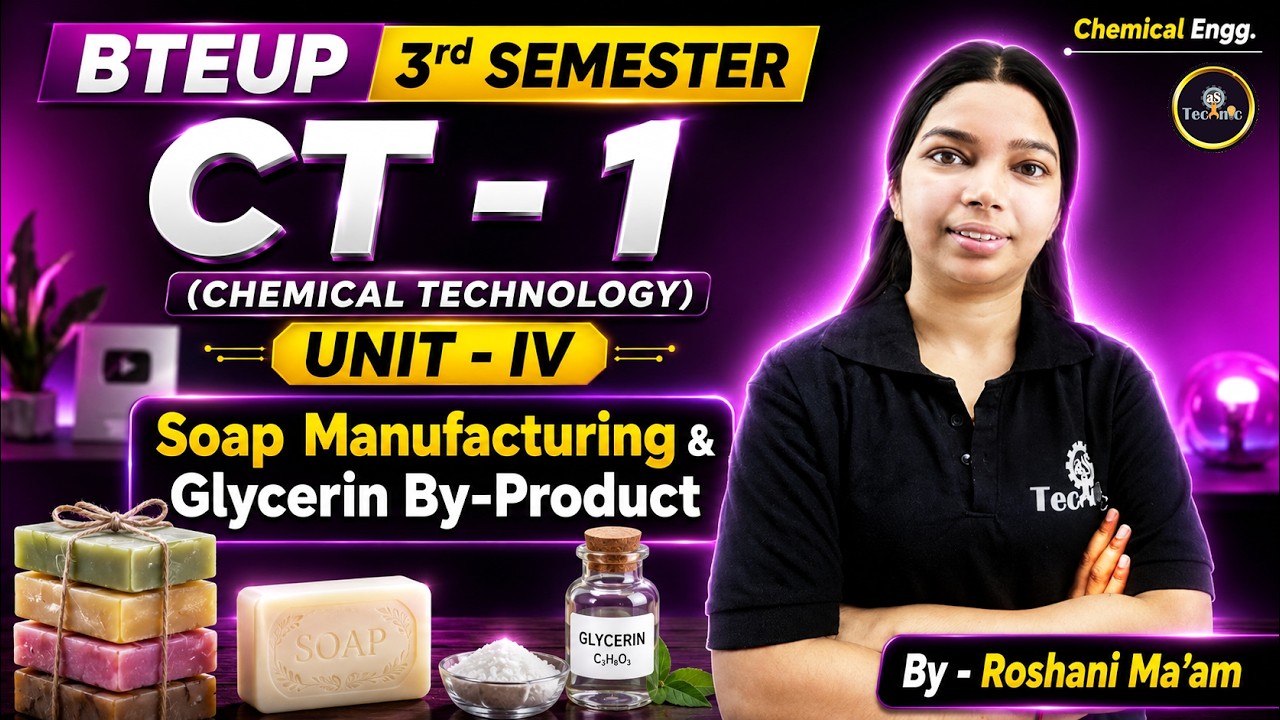 Chemical Technology - I | Lec-1 Soap Manufacturing & Glycerin By-Product | Unit-4 | 3rd Sem