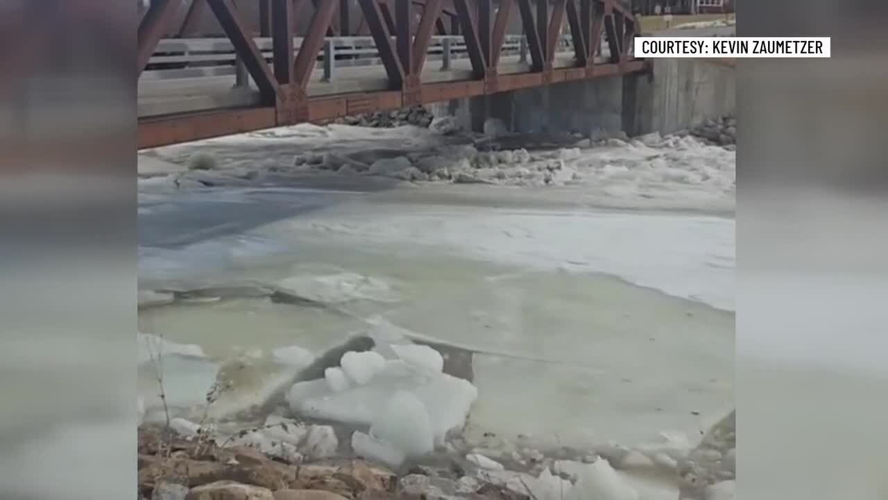VIDEO: Ice jam in Ausable River Sunday