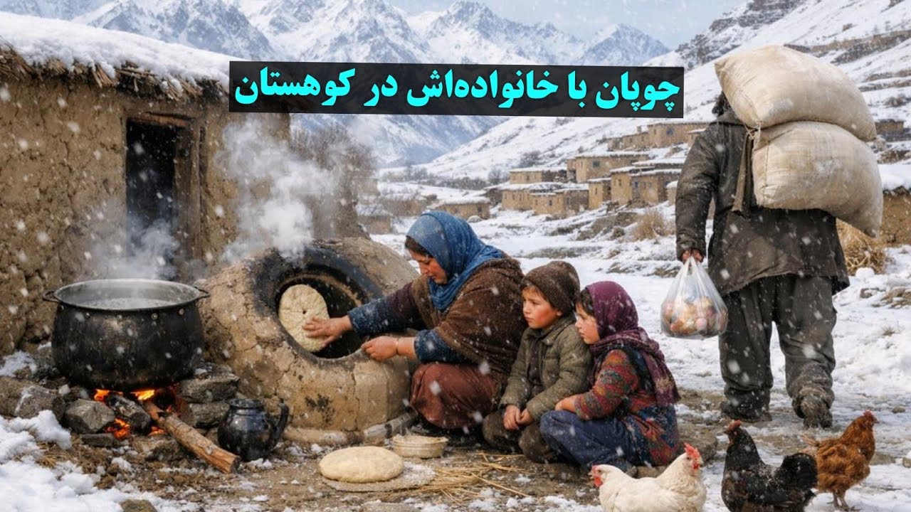 چوپان با خانواده‌اش در دور اُفتاده‌ترین کوهستان بامیان