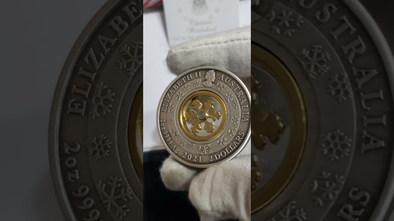 2021 2 Oz Silver $2 Australia CHRISTMAS WONDERLAND Antiqued Coin WITH 24K Gold Platwd SNOW Flake.
