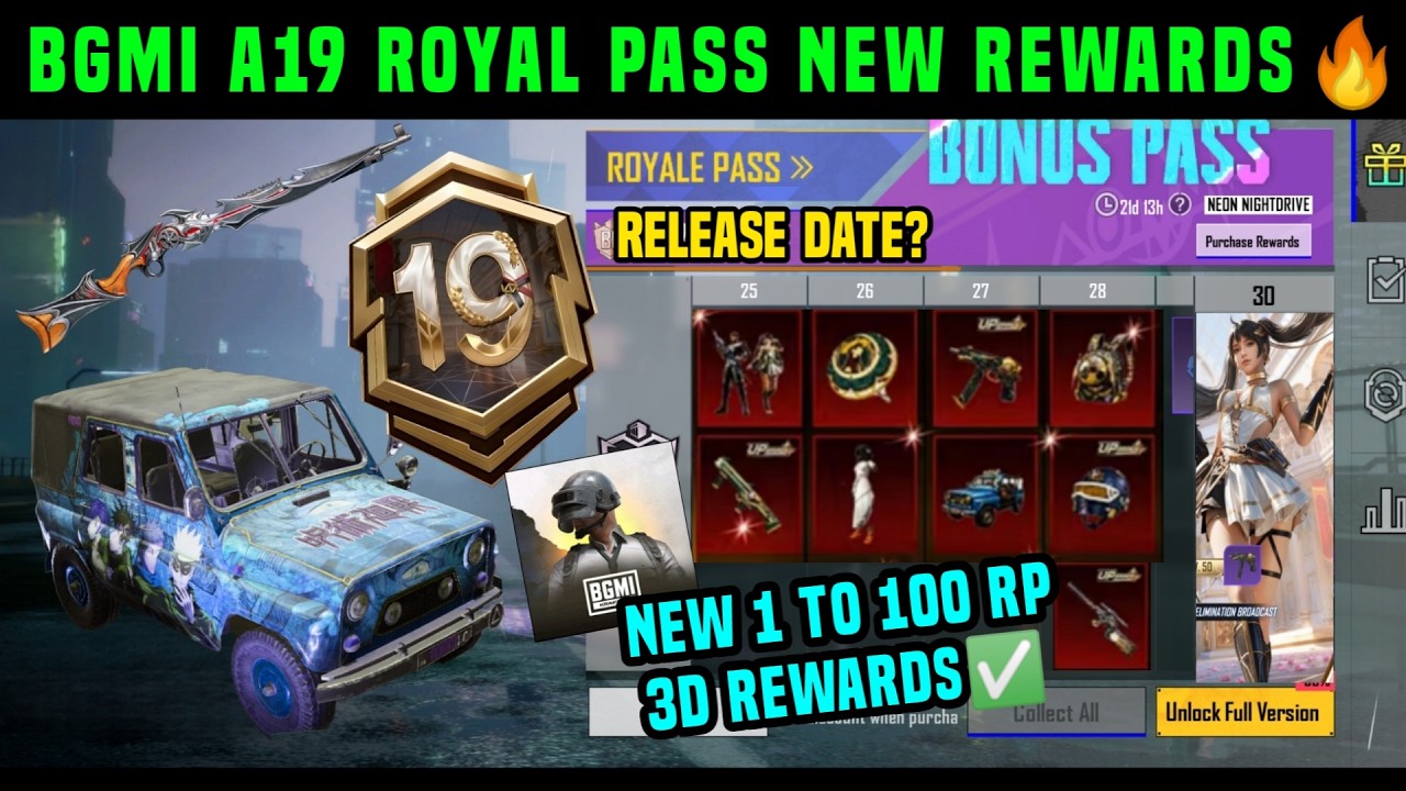 BGMI A19 ROYAL PASS REWARDS | A19 ROYAL PASS 1 TO 100 RP REWARDS | BGMI A19 ROYAL PASS KAB AAYEGA