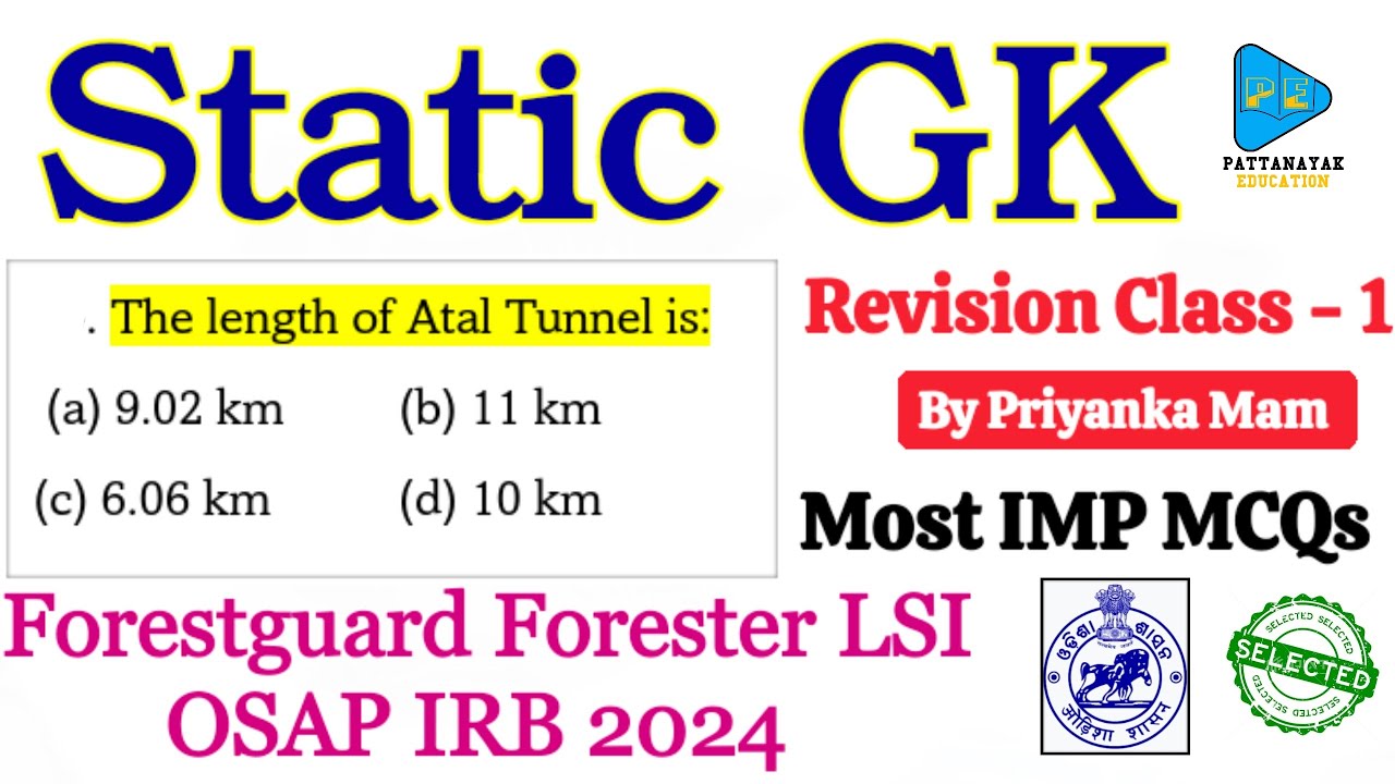 Static GK || Static GK Selected Questions for OSSSC || Static GK Revision Class by Priyanka Mam  ||