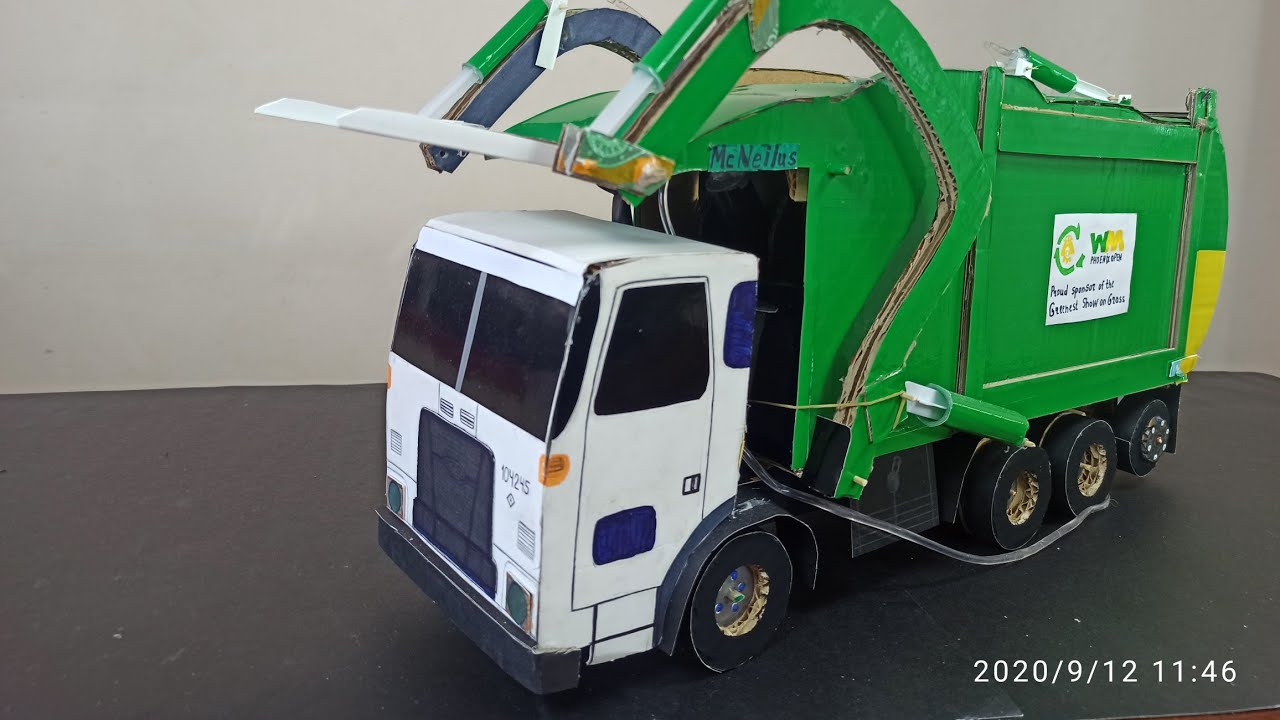 HOW TO MAKE GARBAGE TRUCK FROM CARDBOARD,AUTOCAR GARBAGE TRUCK.Waste management green garbage truck.