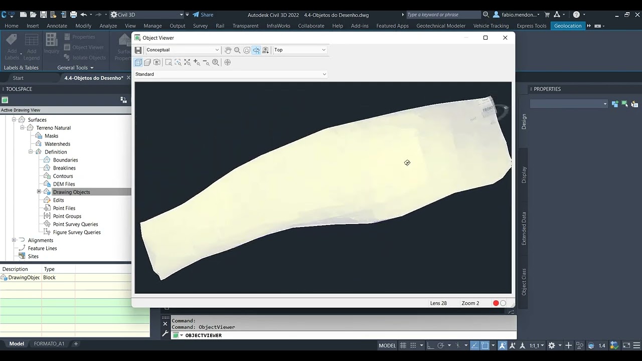 4.4-Criando Superfície Através de Objetos do Desenho no Civil 3D