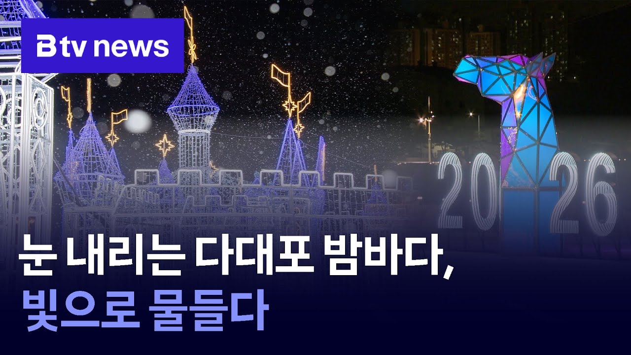 눈 내리는 다대포 밤바다, 빛으로 물들다