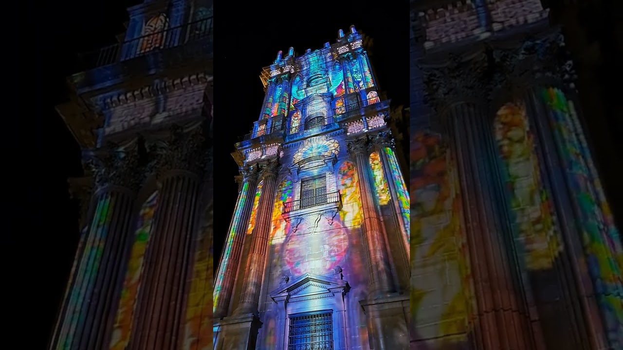 Malaga light show projected on to Cathedral Tower 2025.