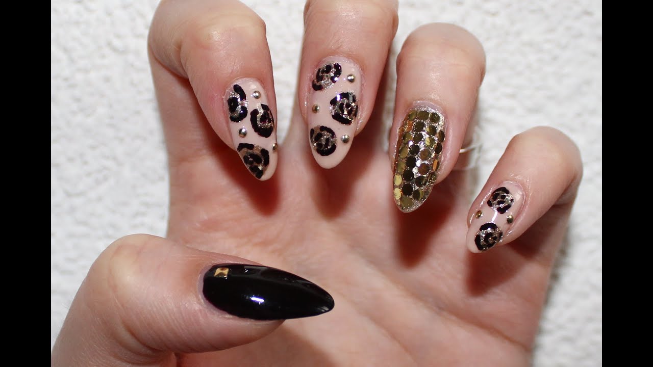 Roses, Studs And Sequin Nail Art