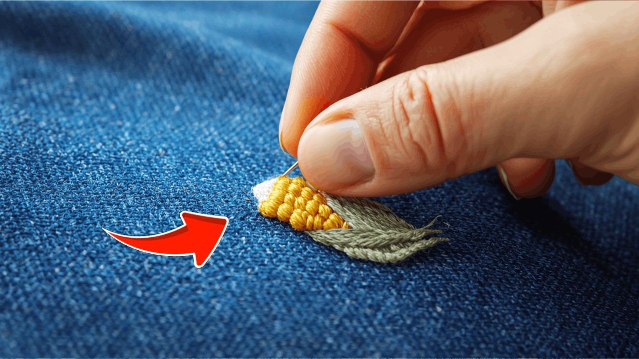 Corn Embroidery On Denim  Used For Decorative Hand Stitching And Creative Clothing Repair