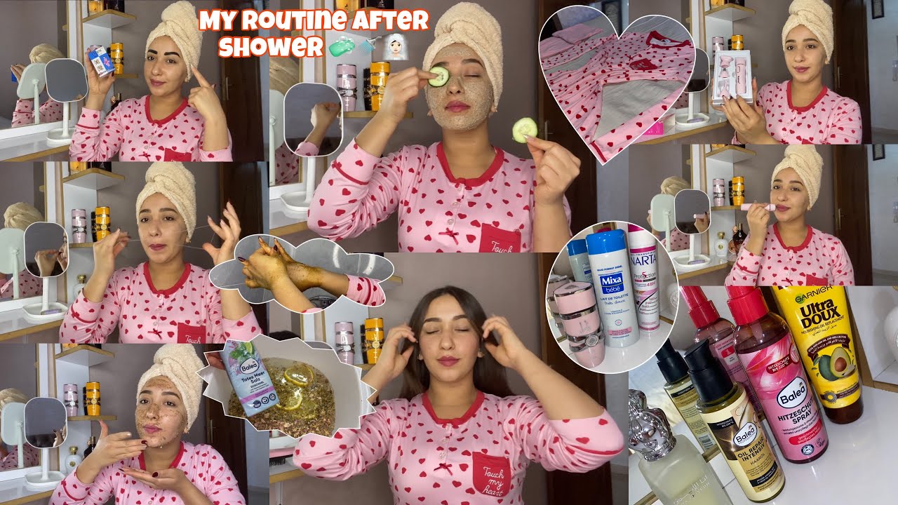 روتيني بعد الحمام🧼ماسك ضد تجاعيد البشرة🧖🏻‍♀️تفتيح الرجلين واليدين👌My routine after shower🚿