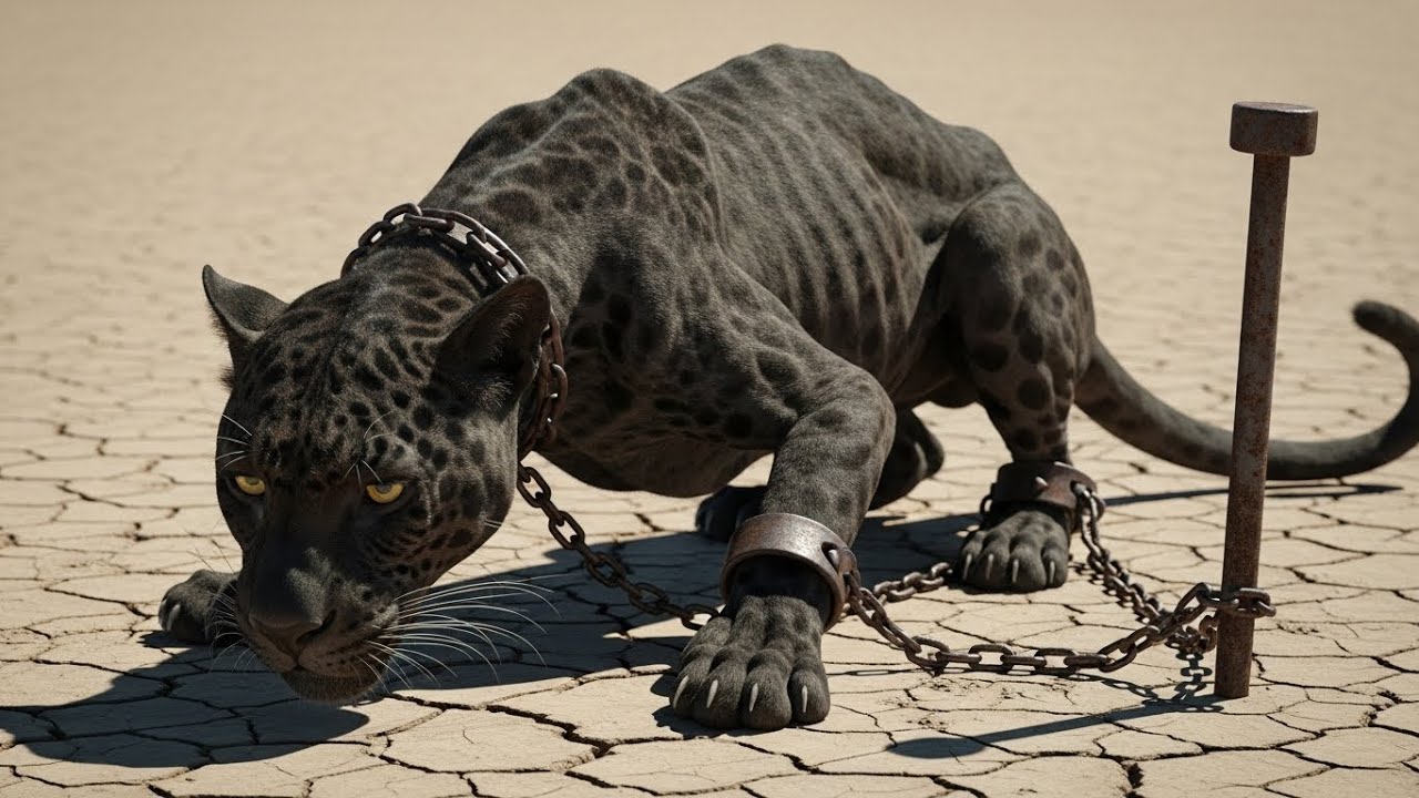 Una pantera encadenada en el desierto… Un niño encontró sin saber que no era una pantera común