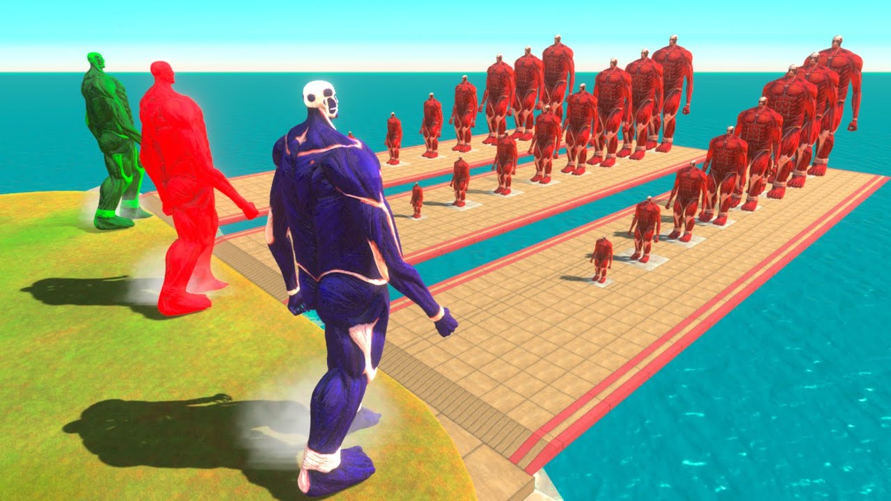 ICE COLOSSAL TITAN vs HULK COLOSSAL TITAN vs RED COLOSSAL TITAN - Animal Revolt Battle Simulator