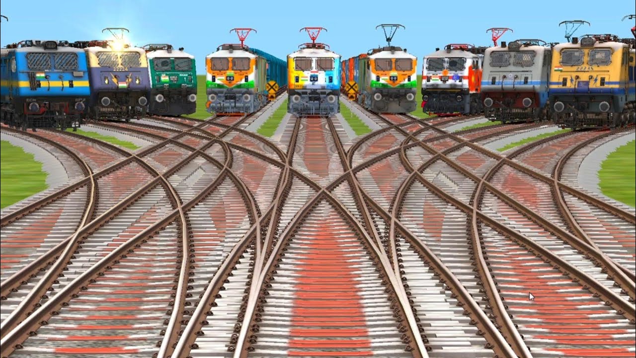 Classic world gameing railway road all express electric engine running fast over journal classic 