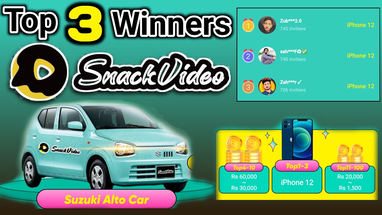 Top 3 Snack video app event winners | how to earn money online at home without investment from snack
