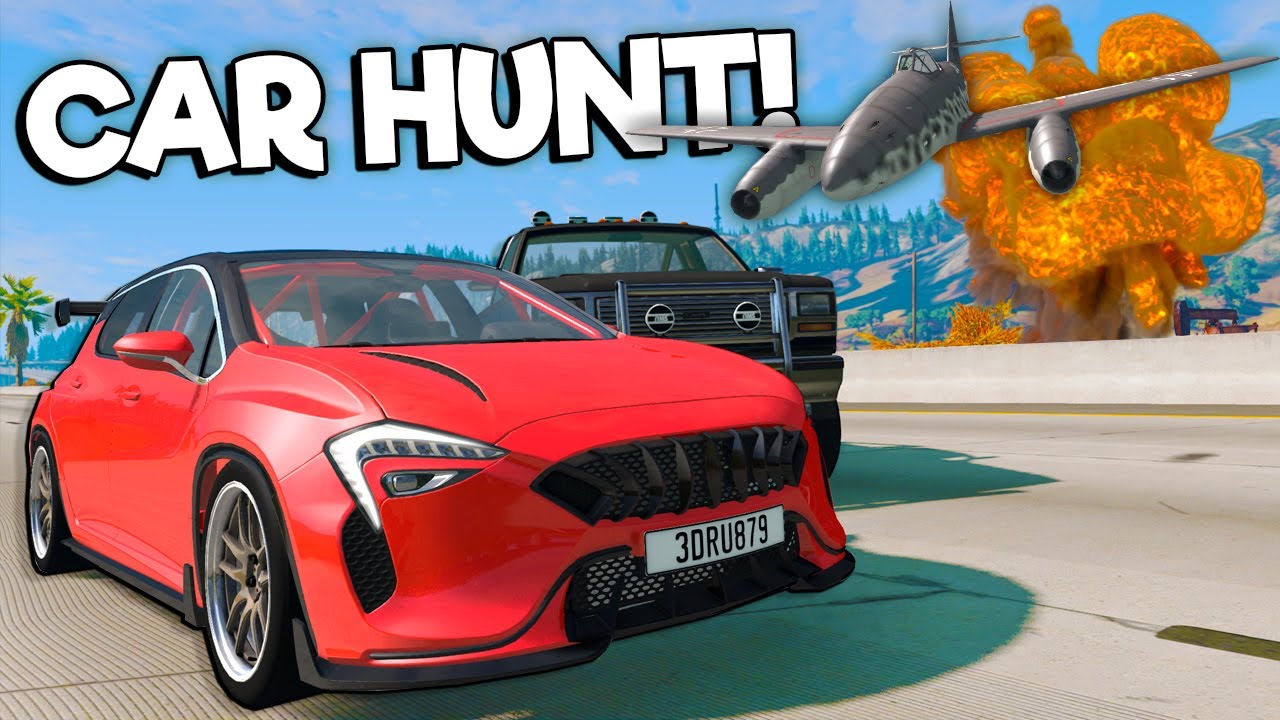 Car Hunt Chase with a Jet Fighter with Guns?! - (BeamNG Multiplayer Police Chase)