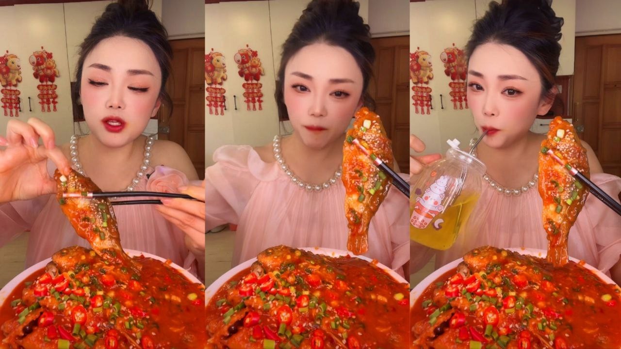 ASMR SPICY BRAISED WHOLE FISH MUKBANG | SUPER SPICY RED CHILI SAUCE CHALLENGE | EATING SOUNDS