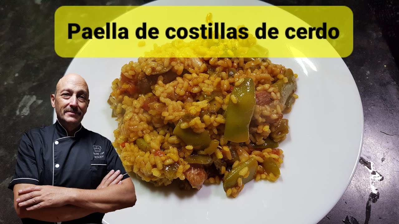 Paella de costillas de cerdo y verduras