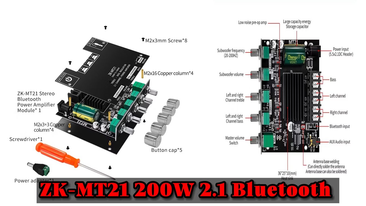 Test Mạch ZK-MT21 2.1 200W Bluetooth 