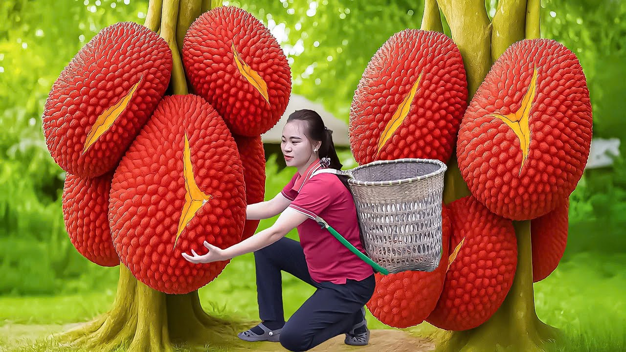 Harvesting More Than 1000 Rare Fresh Ripe,Red Jackfruits & Goes to Market Sale