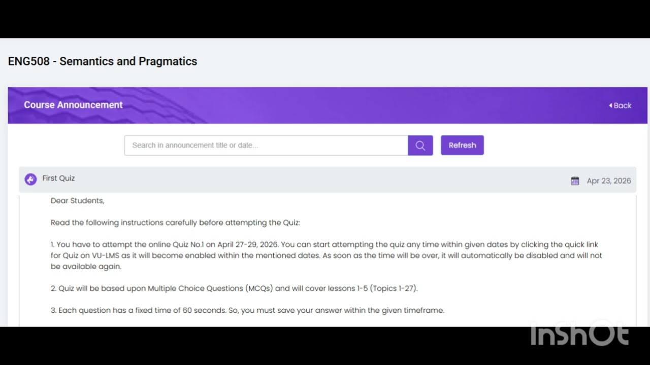 ENG508 quiz 1 syllabus spring 2026