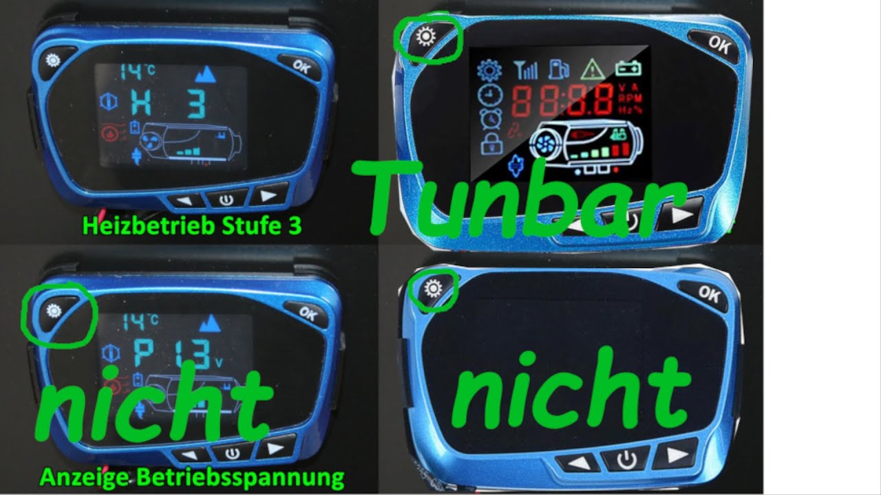 China Heizung Blaues Display Blaue Zahlen oder Rote  Alle 7 Pin´s im Video