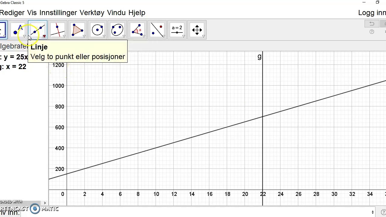 Geogebra: Avgrense funksjoner, finne x- og y-verdier, levere i word