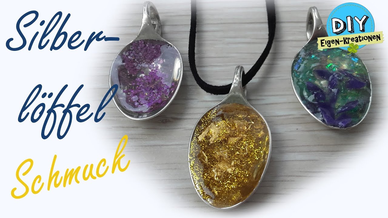 Schmuck Anhänger aus Silberlöffel mit Resin-Harz