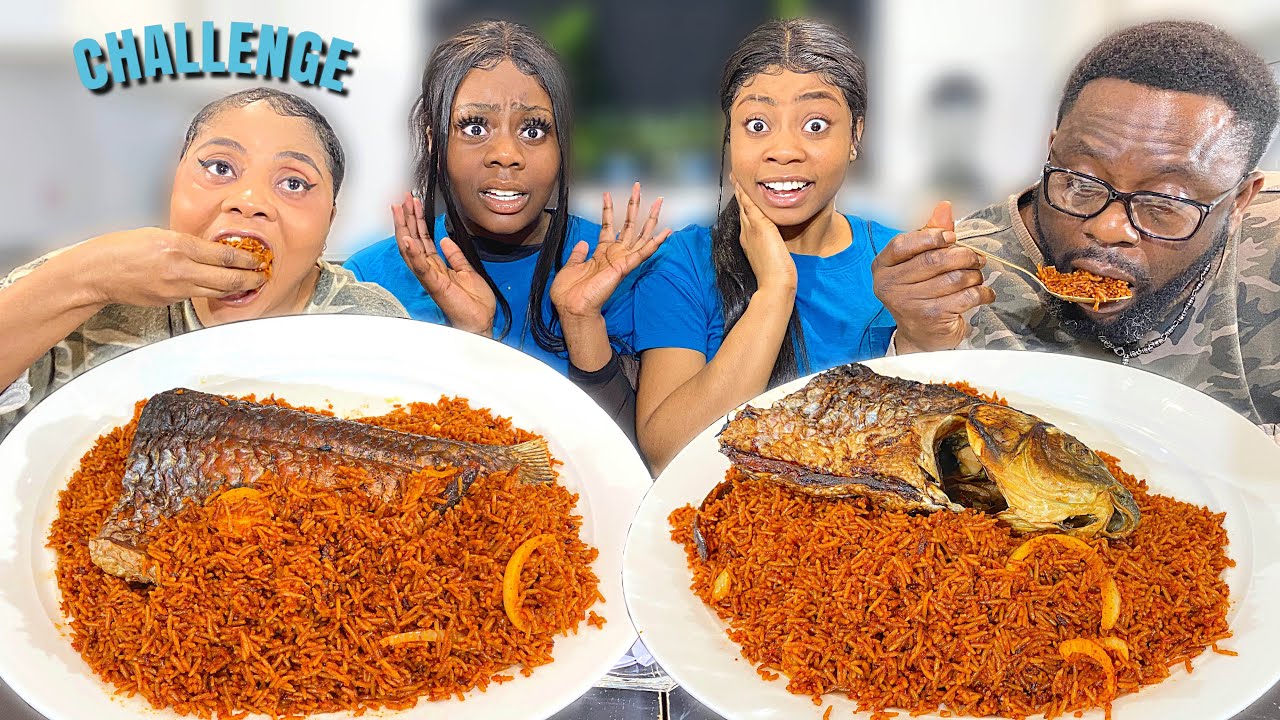 PARTY JOLLOF RICE WITH FISH | SPEED EATING CHALLENGE (ft my daughters)