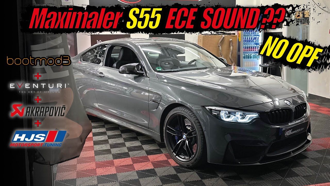 HJS ECE Downpipes + AKRAPOVIC Titan ESD + #bootmod3 Tuning Software passend für BMW M4 F82