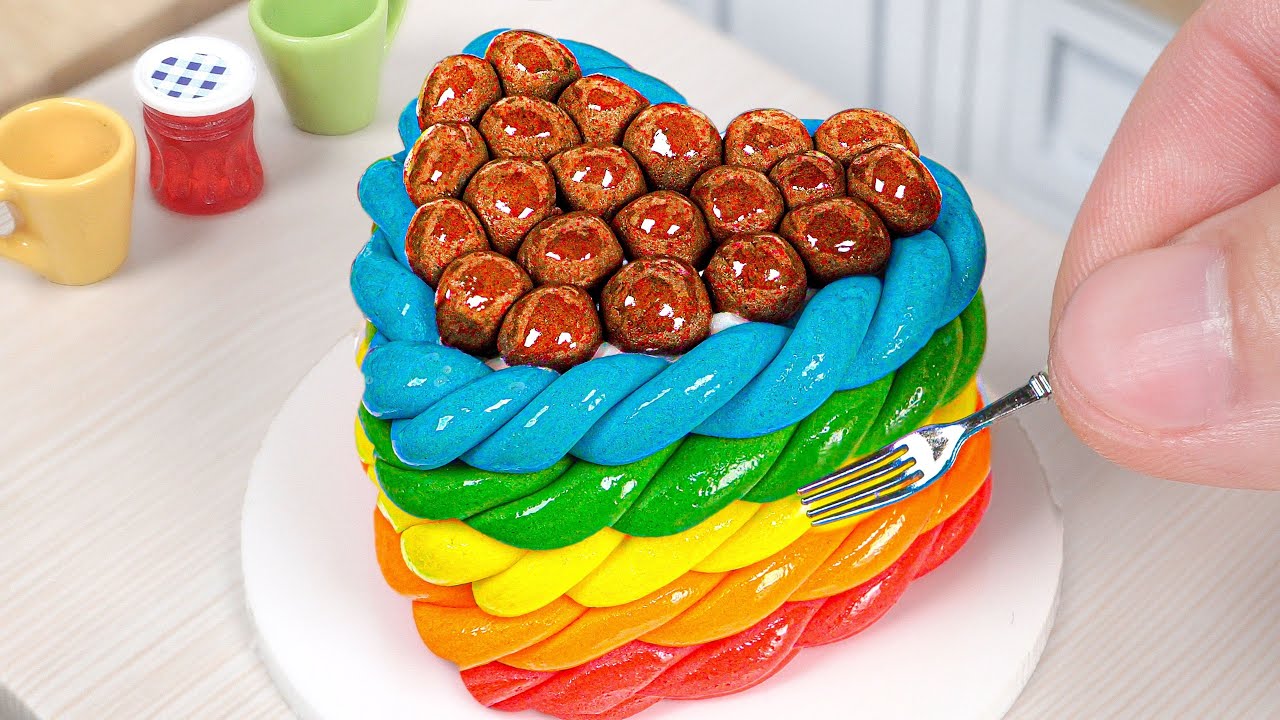 🌈 Rainbow Heart Cake ❤️ Miniature Heart-Shaped Chocolate Cake Decorating | Tiny Bakery Cake Idea