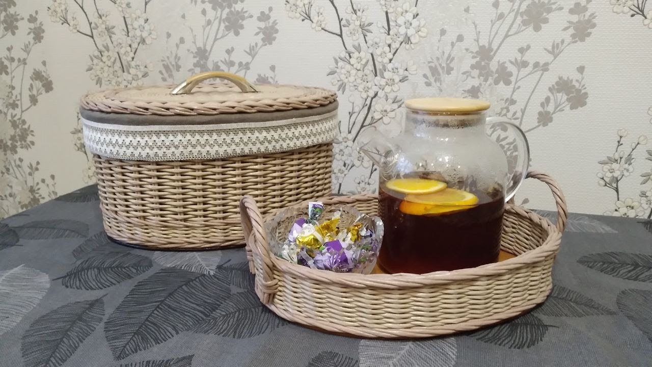 Поднос с фанерным донышком из бумажной лозы