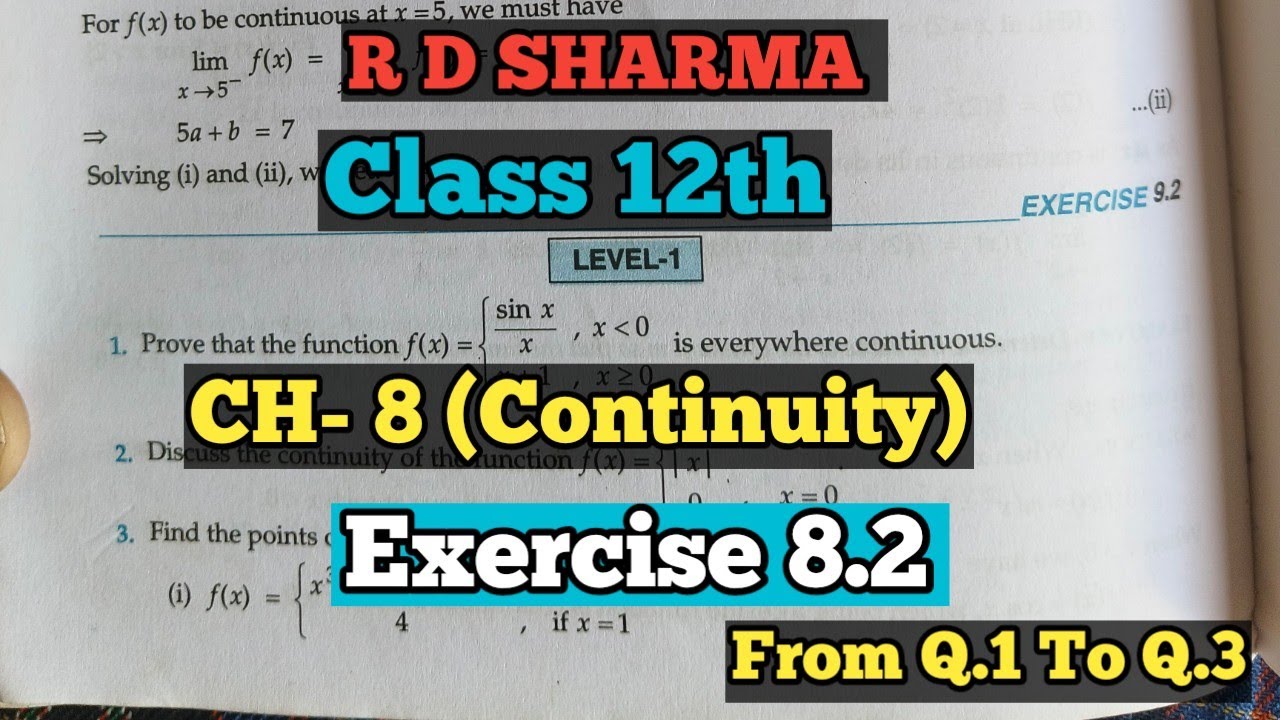 RD Sharma Class 12th Ex.8.2 Solutions | Chapter 8 (Continuity) | | Form Q.1 To Q.3 | Part-01
