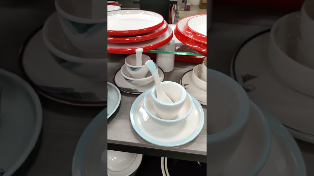 Blue rims melamine bowl plate set #kitchen #melamine